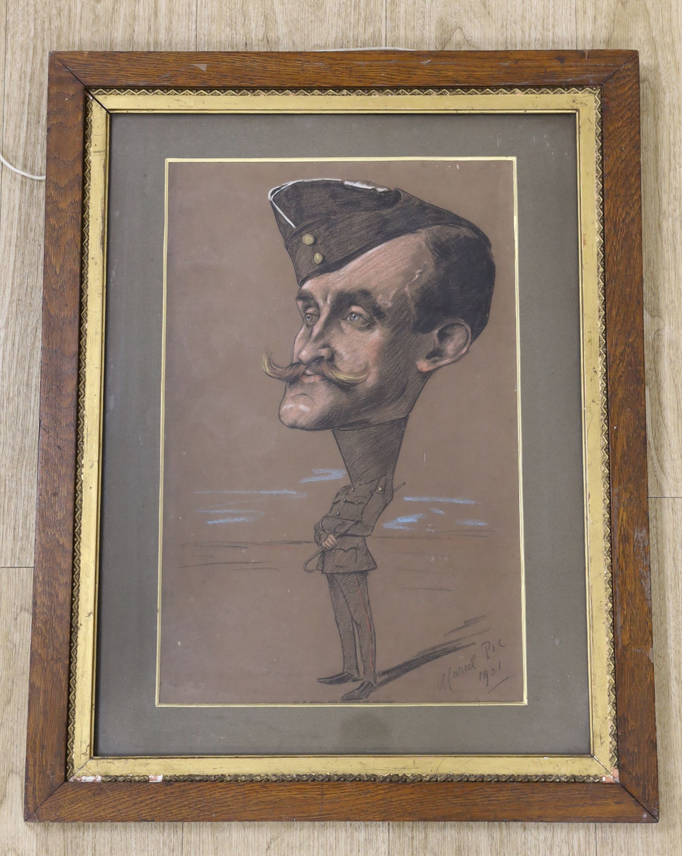 Marcel Pic, coloured chalks, Caricature of an officer, signed and dated 1901, 50 x 32cm